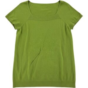 Unbranded Knit Top Medium Lime Green Square Neck Short Sleeve Ribbed Trim